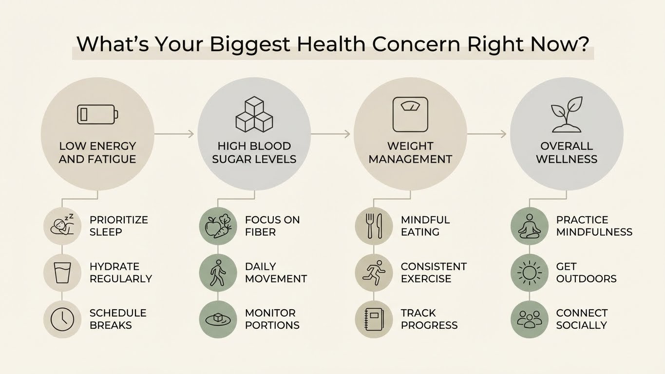 Clean step-by-step illustration of a blood sugar awareness framework