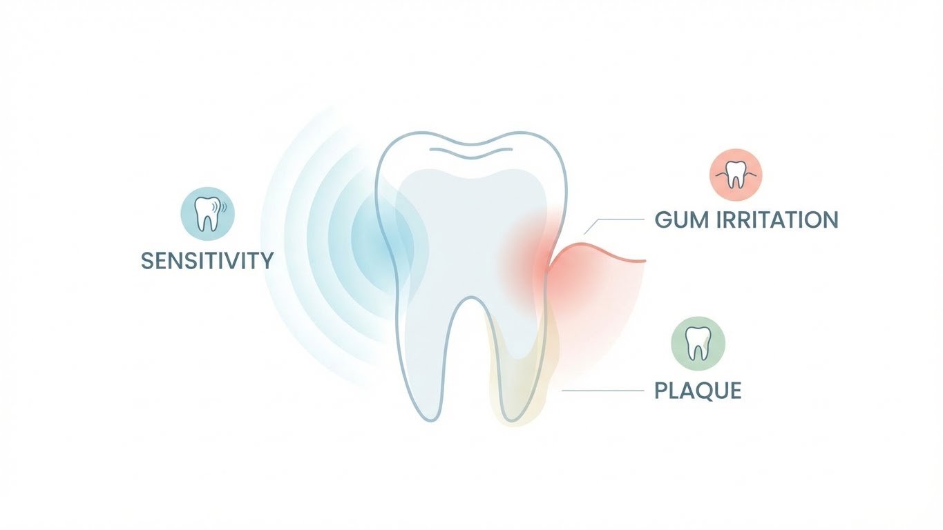 Minimal conceptual illustration of a tooth's ecosystem, showing balance and biofilm