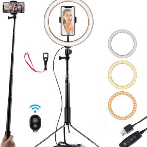 USB LED Ring Light with Tripod + Bluetooth Remote (8/10 inch)